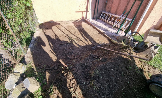 Terrasse en béton, Saint-Clément-de-Rivière, RJ Aménagements Extérieurs