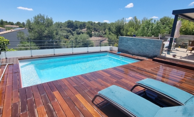 Suite de la pose de notre terrasse en bois en Itauba Sur la commune de Saint-Bauzille-de-Montmel , Saint-Clément-de-Rivière, RJ Aménagements Extérieurs